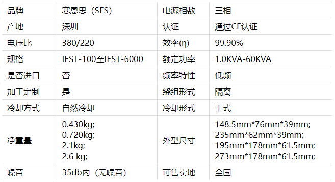 電子變壓器大小規格型號